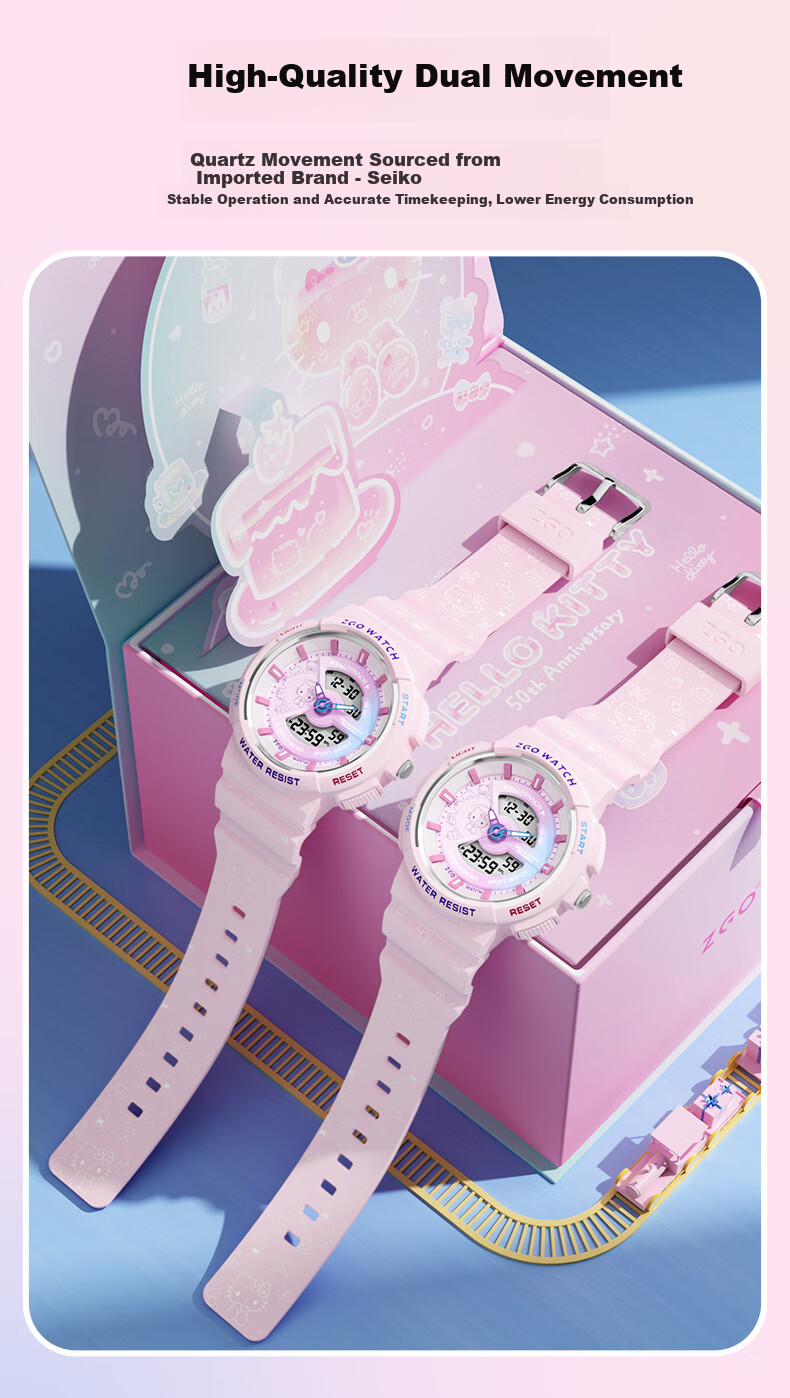 Детские электронные часы ZGO Sanrio, водонепроницаемые, с будильником и подсветкой, для школьников, подарок на Новый год