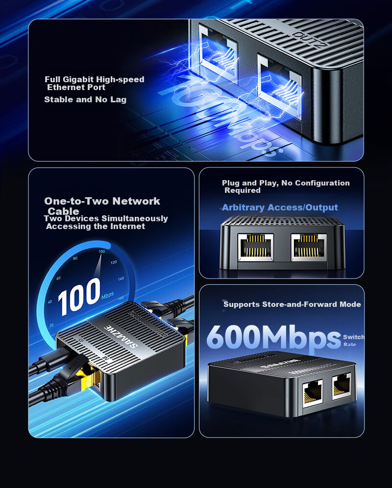 Сплиттер сетевой SAMZHE SZ-JKB01, 100 Мбит/с, RJ45, 1 вход/2 выхода