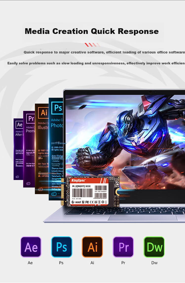 KingSpec 1TB SSD M.2 SATA NGFF 2242, скорость чтения 550 МБ/с, совместим с настольными ПК и ноутбуками