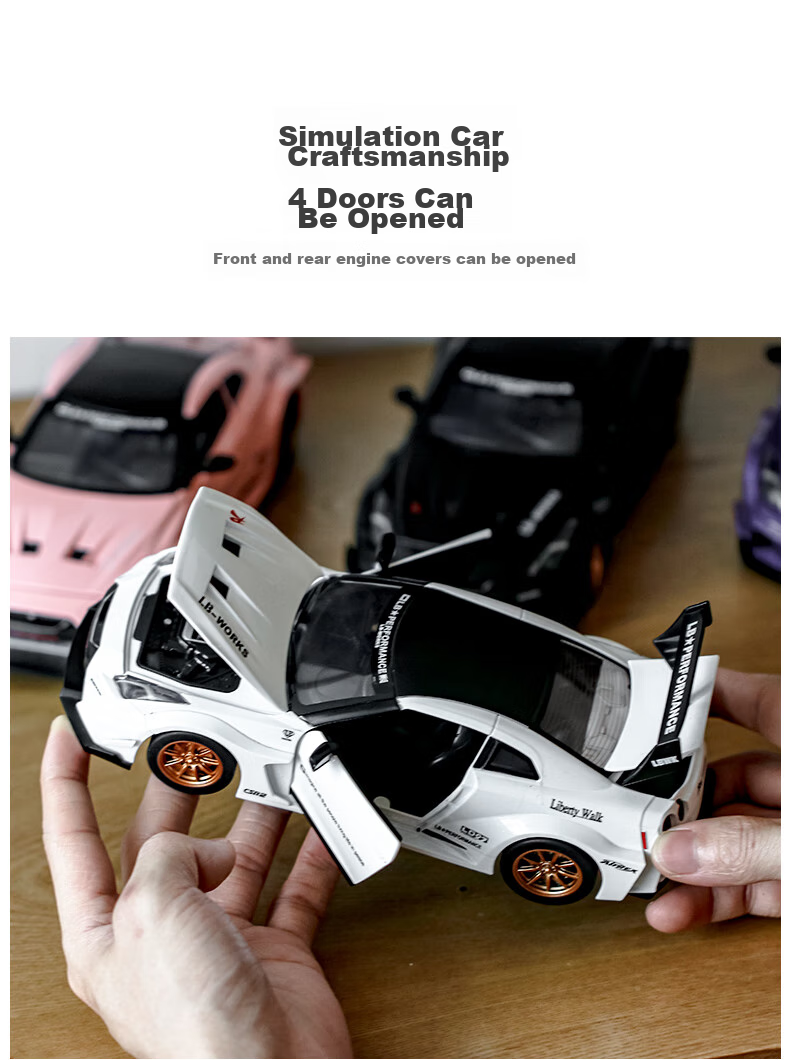Модель автомобиля Heimanba GTR 1:24 Белый, коллекционная модель из сплава для мальчиков и девочек, подарок для детей