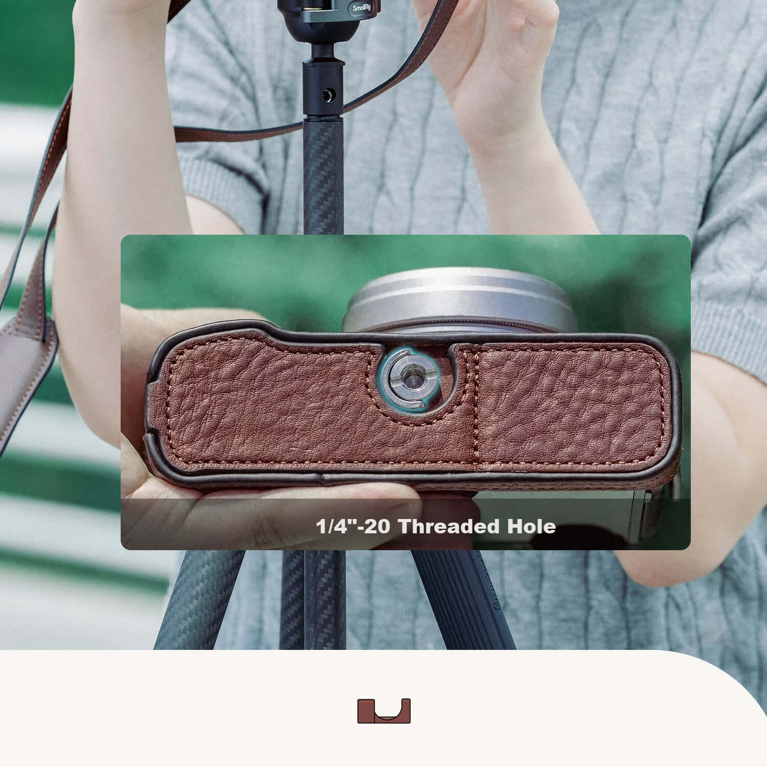 Кожаный чехол-футляр для камеры Fujifilm X-M5 SmallRig 4880, полузакрытый, с ремешком на запястье, коричневый