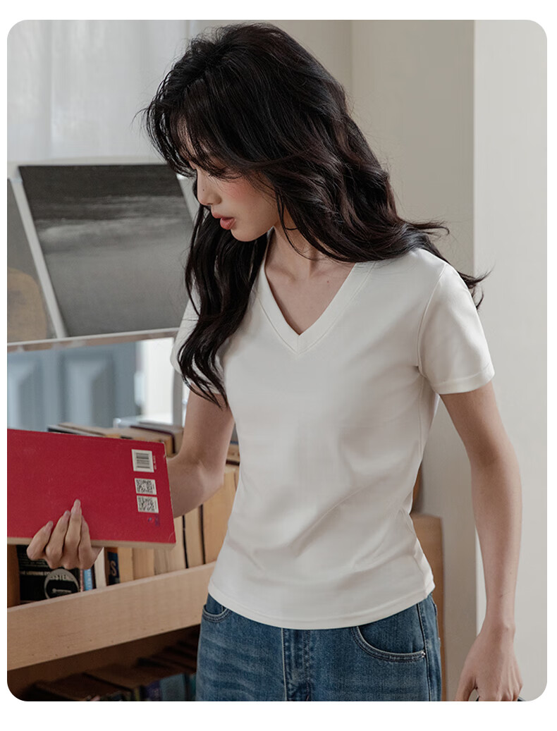Женская футболка Jeanswest, летняя, с V-образным вырезом, приталенная, короткий рукав, однотонная, утягивающая, размер 2XL, цвет Абрикосовый