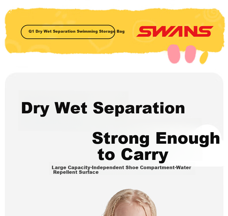Детская сумка для плавания SWANS, водонепроницаемая, с раздельными отделениями для сухого и влажного, вместительная, для плавания, спорта, фитнеса, розовая