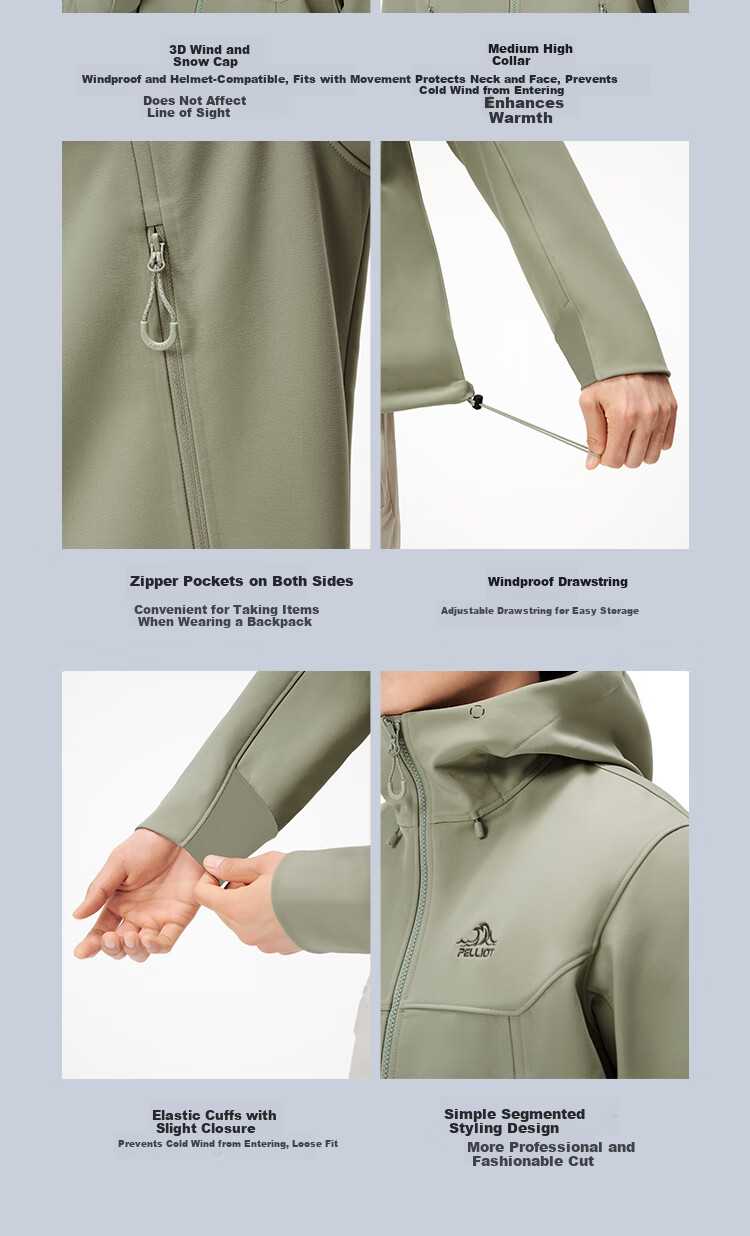 Женская ветрозащитная куртка Pelliot CY Soft Shell Jacket 124306148, черная, XL
