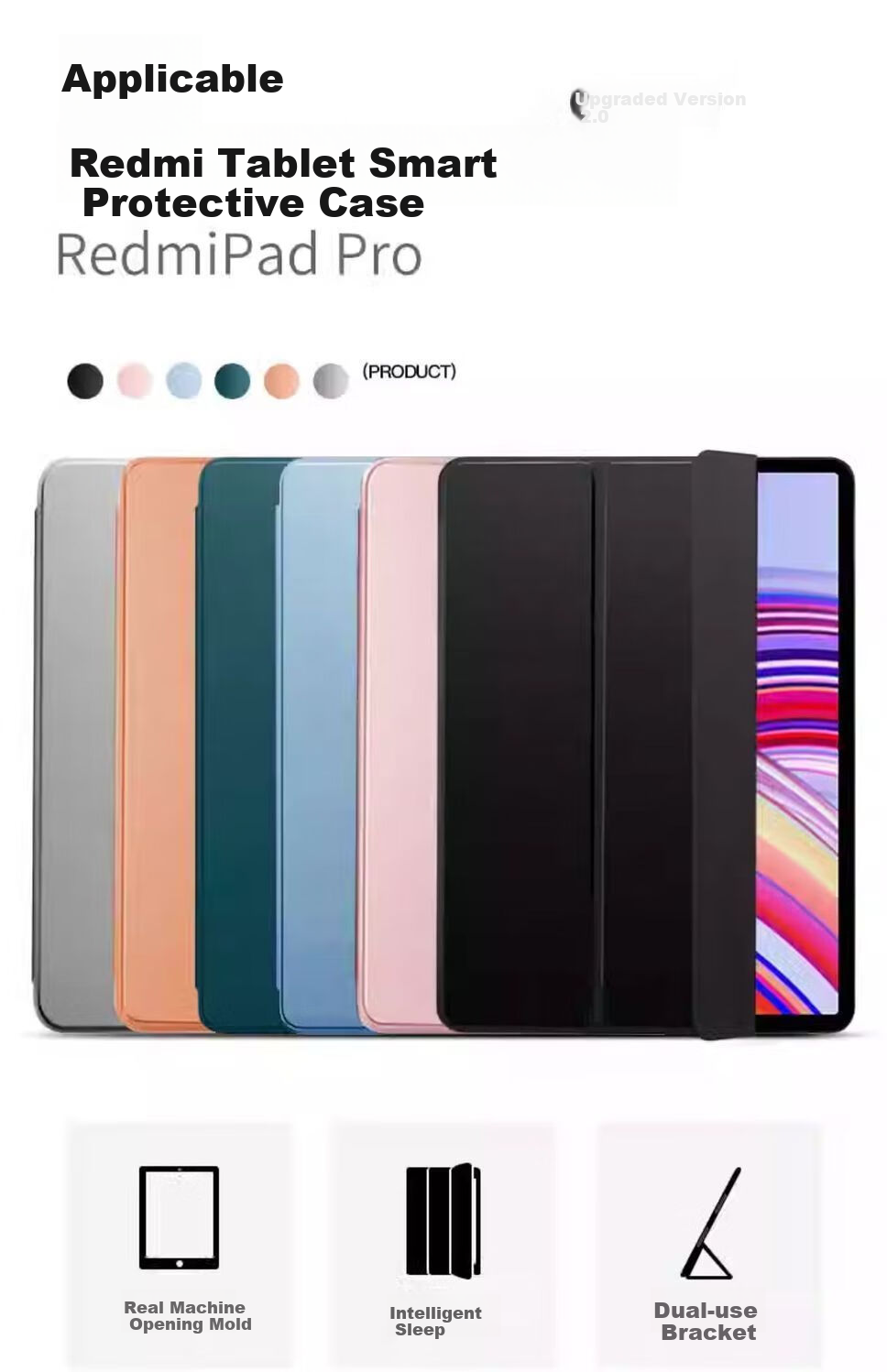 Чехол HBOALG для Redmi Pad Pro 12.1 дюйма, синий, с функцией сна/пробуждения, защитный кожаный чехол-книжка