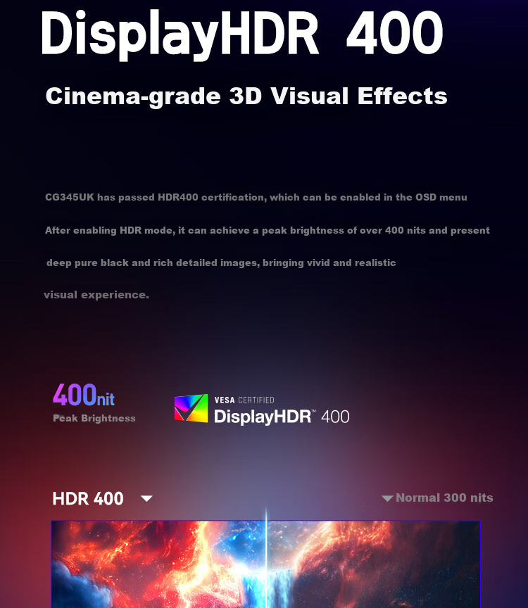 Игровой изогнутый монитор HKC CG345UK 34 дюйма, 21:9, WQHD, 240 Гц, HDR400, 1500R, 1 мс, HDMI 2.1