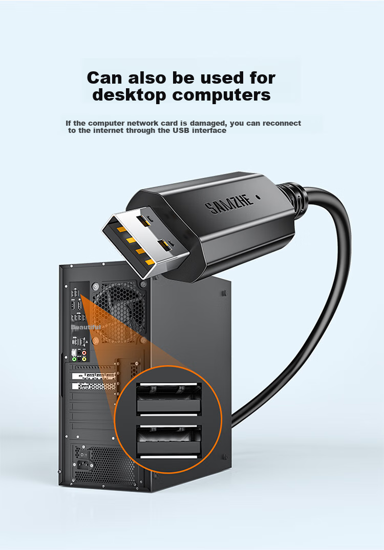 USB Ethernet адаптер SAMZHE RU203, 100 Мбит/с, 3 метра, USB Type-A на RJ-45, черный
