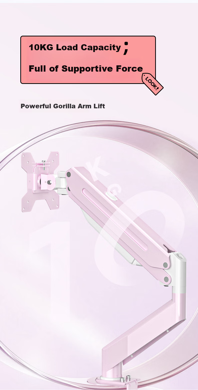 Подставка для монитора Zhiercheng MD8 Pink, механическая, регулируемая по высоте, для игровых комнат, розовый, 17-32 дюйма