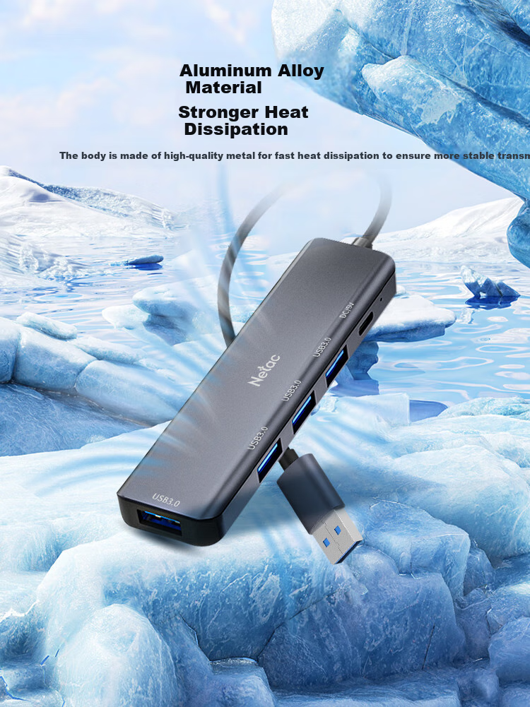 USB-хаб Netac WH21, 5 портов USB 3.0, алюминиевый сплав, серый