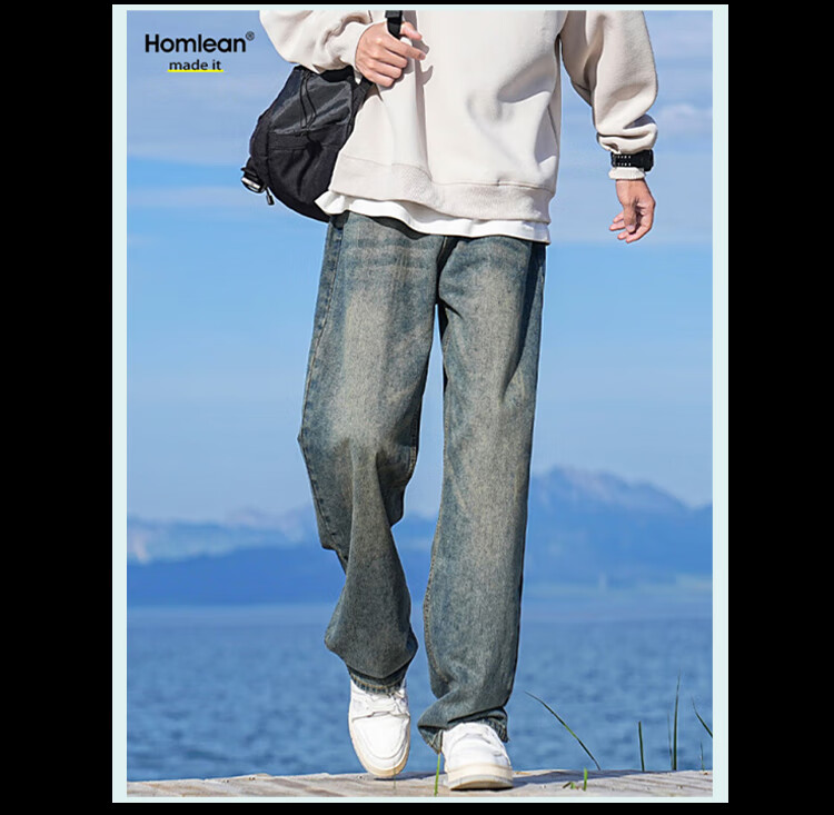 Джинсы Homlean Vintage Street-Style для мужчин, весна-лето, нишевые трендовые универсальные выстиранные длинные брюки в американском стиле, 05 черный 3XL