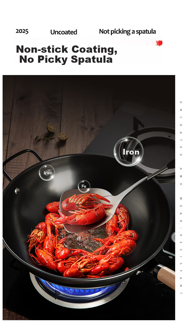 Сковорода MAXCOOK Wok, 30 см, чугунная, без покрытия, с нитридным покрытием, подходит для газовых и индукционных плит, MCC5332