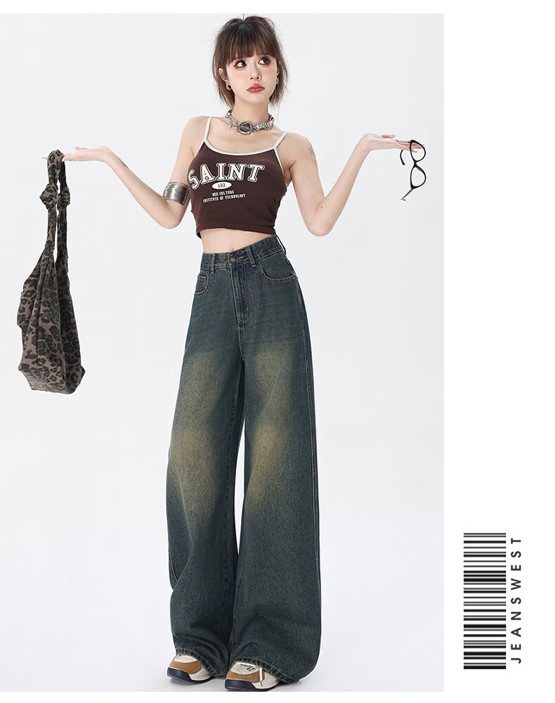 Джинсы Jeanswest женские, винтажные, с высокой талией, широкие, прямые, синие, размер L