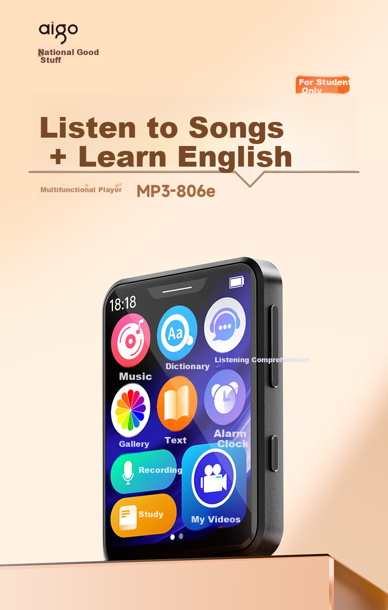Портативный MP3/MP4 плеер Aigo 806e, 32GB, 2.8-дюймовый сенсорный экран, для изучения английского языка, с функцией словаря и спортивного динамика