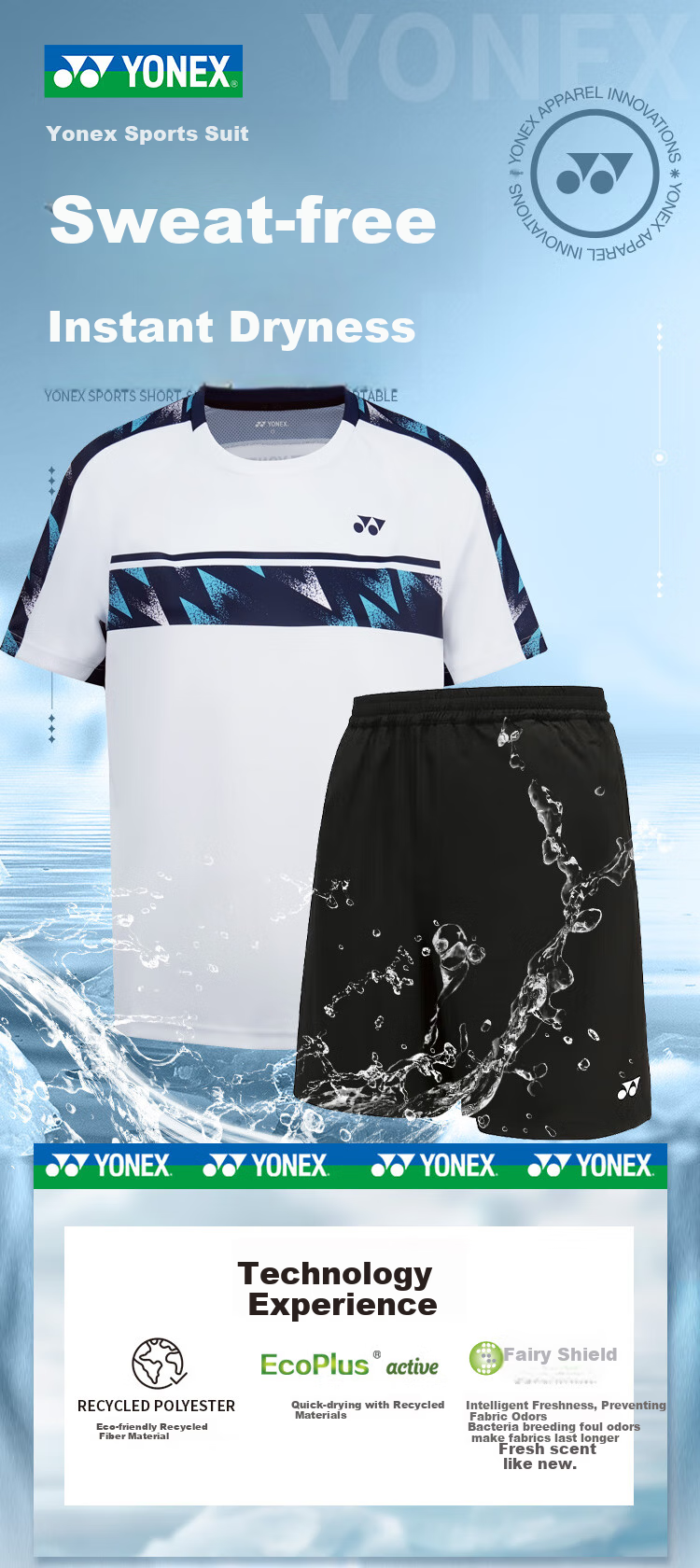 Комплект спортивной одежды YONEX для мужчин, шорты и футболка с коротким рукавом, белый, размер L