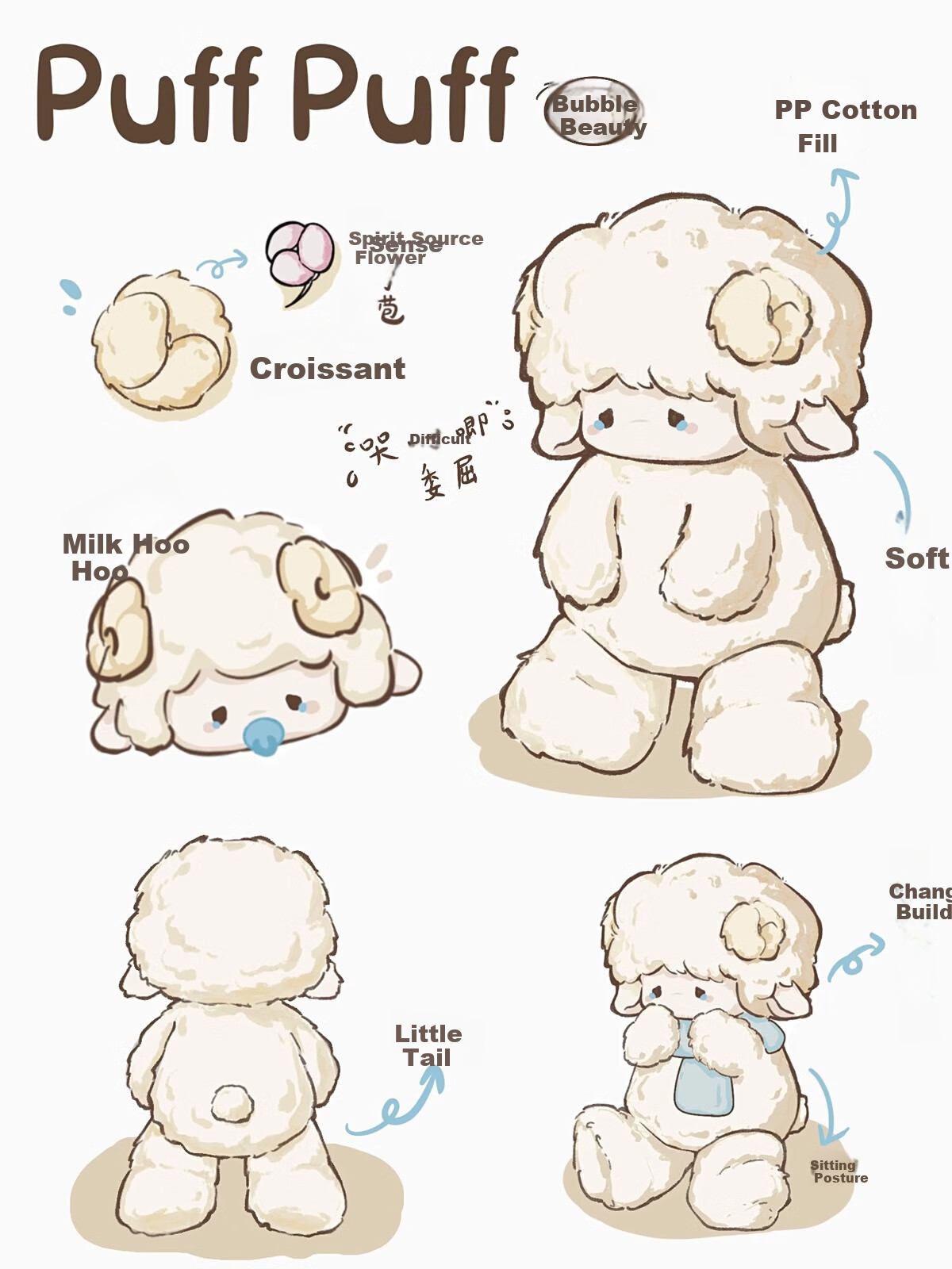 Мягкая игрушка Zeouji "Puff Lamb" Пушистый ягненок, подарок на День святого Валентина, милый плюшевый зверек для девочек