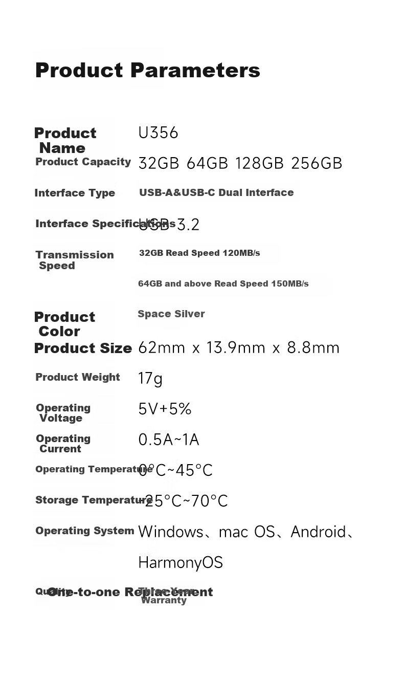 USB-накопитель Aigo U356 32GB Type-C USB3.2 Dual Interface Silver