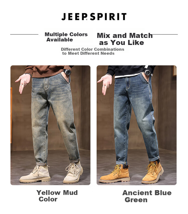 Джинсы JEEP SPIRIT мужские, осенне-зимние повседневные, свободные прямые брюки, ретро, желто-грязевый синий, размер 29