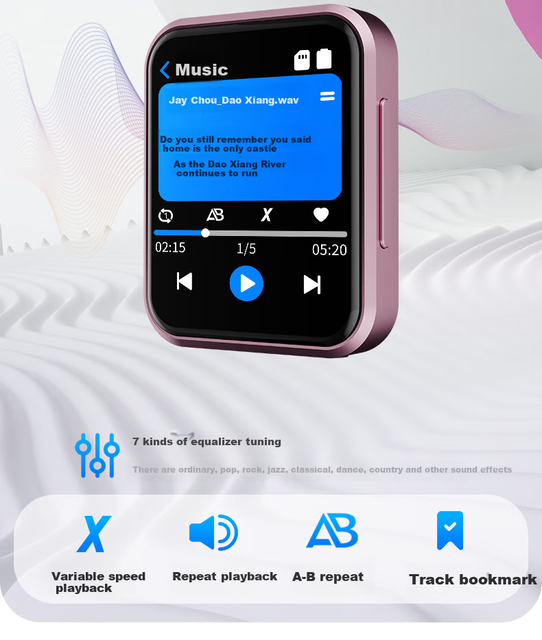 MP3/MP4 плеер Aigo 805e, 2-дюймовый сенсорный экран, Bluetooth 5.4, HIFI звук, 8 ГБ, черный