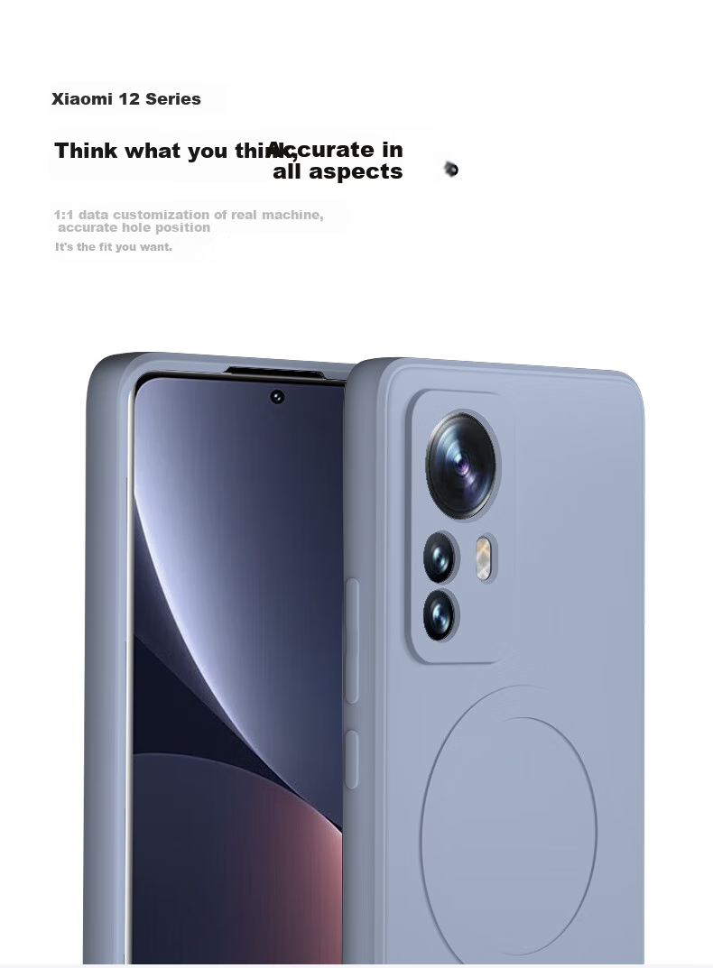 Чехол KEKLLE для Xiaomi 12 Pro, Лавандовый Пурпурный, Жидкий Силикон, Магнитный, Полная Защита Линз, Противоударный, С защитой камеры