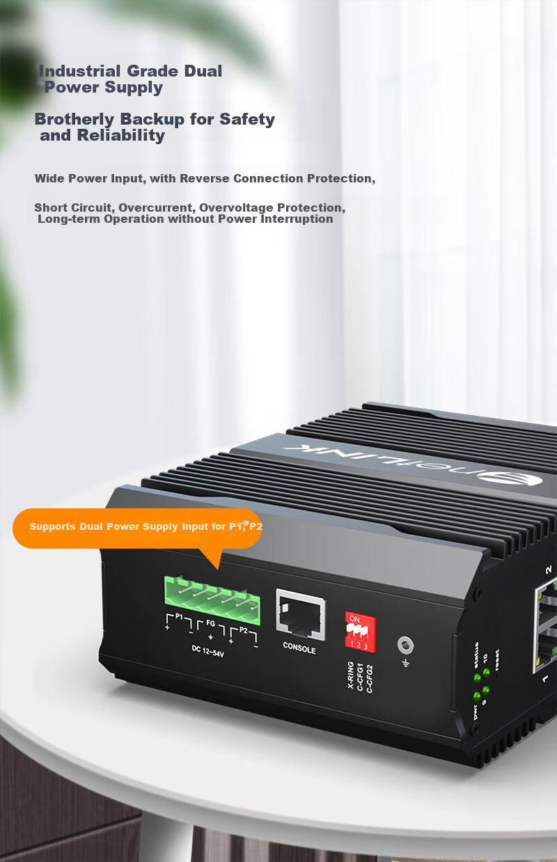 Промышленный коммутатор NetLINK HTB-6000, гигабитный, 4 оптических и 8 электрических портов, управляемый, поддержка кольцевой сети ERPS, монтаж на DIN-рейку