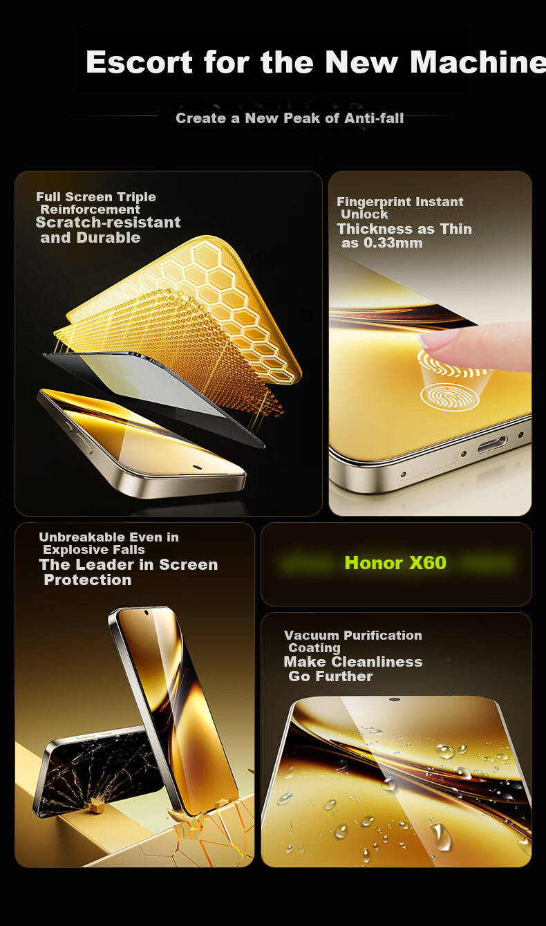 Защитное стекло CangHua для Honor X60, полное покрытие, противоударное, антибликовое, с инструментом для установки, 2 шт.