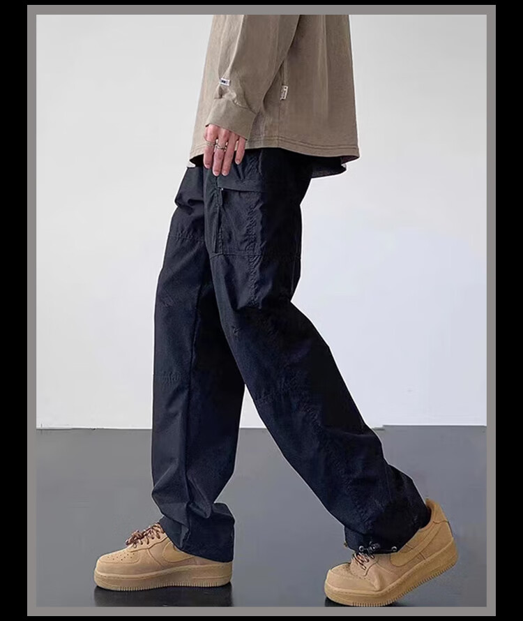 Мужские брюки Homlean American Retro Cargo, трендовые прямые широкие повседневные брюки, осень, черные, размер 2XL