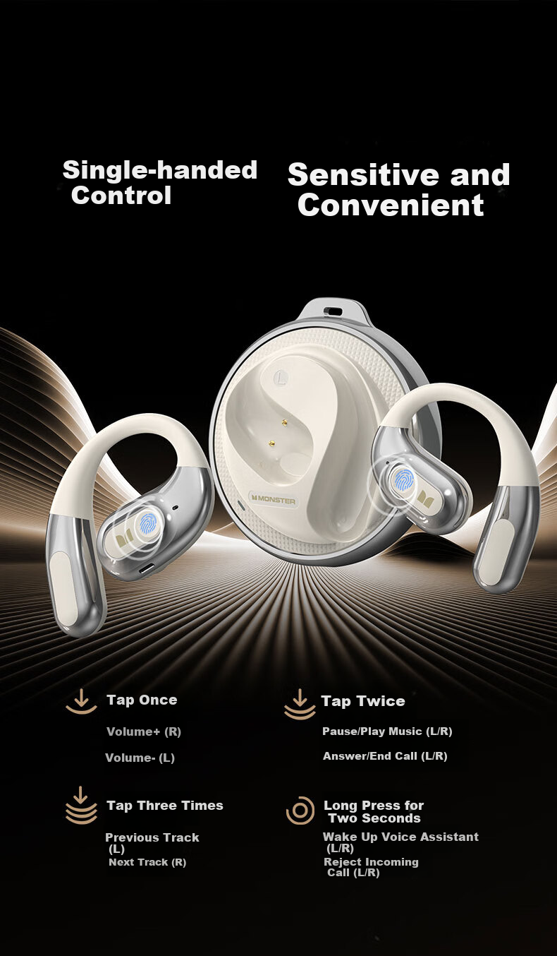 Monster AC330 Open-Ear Bluetooth Headphones, беспроводные наушники с шумоподавлением, золотистый