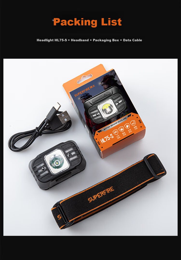 Налобный фонарь SupFire HL75-S, мощный, USB-зарядка, для ночной рыбалки, с датчиком движения, для наружных работ, аварийный