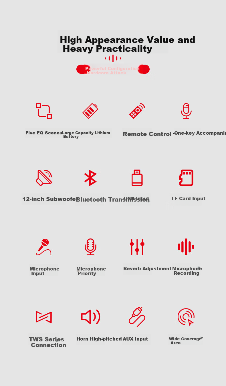 Портативная колонка Aiguozhe S59, 12-дюймовый сабвуфер, беспроводная Bluetooth-колонка для караоке, троллейбусная колонка, портативный домашний усилитель