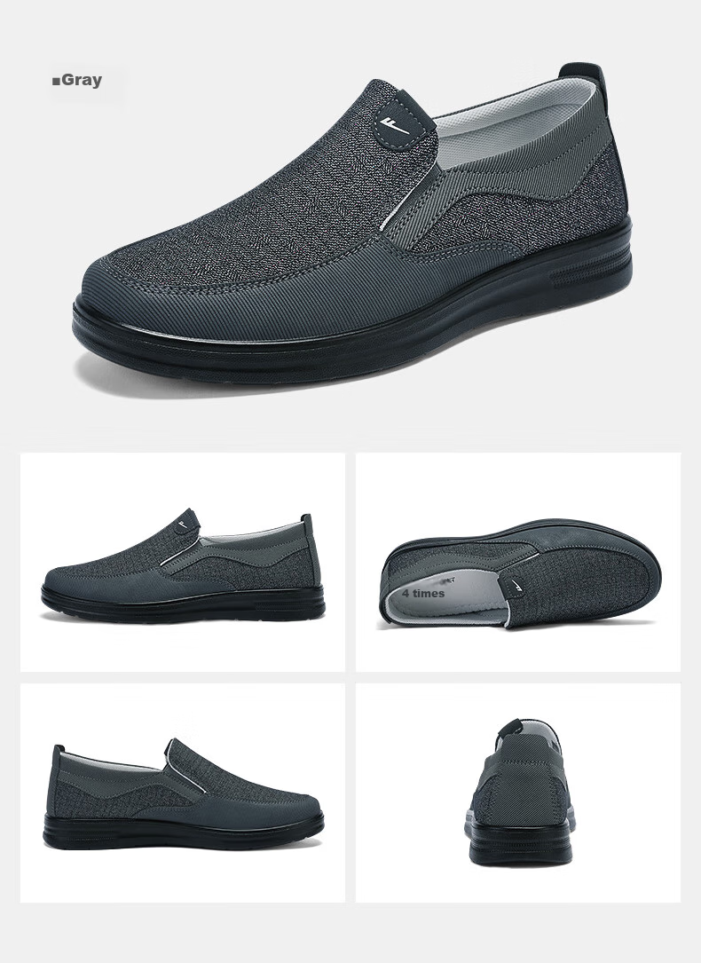 Кроссовки Warrior Official Slip-On Мужские, Осенние и Зимние Дышащие Папины Кроссовки, Обувь для Пожилых Людей, Повседневные Старопекинские Тканевые Кроссовки для Мужчин, Серые, Размер 42