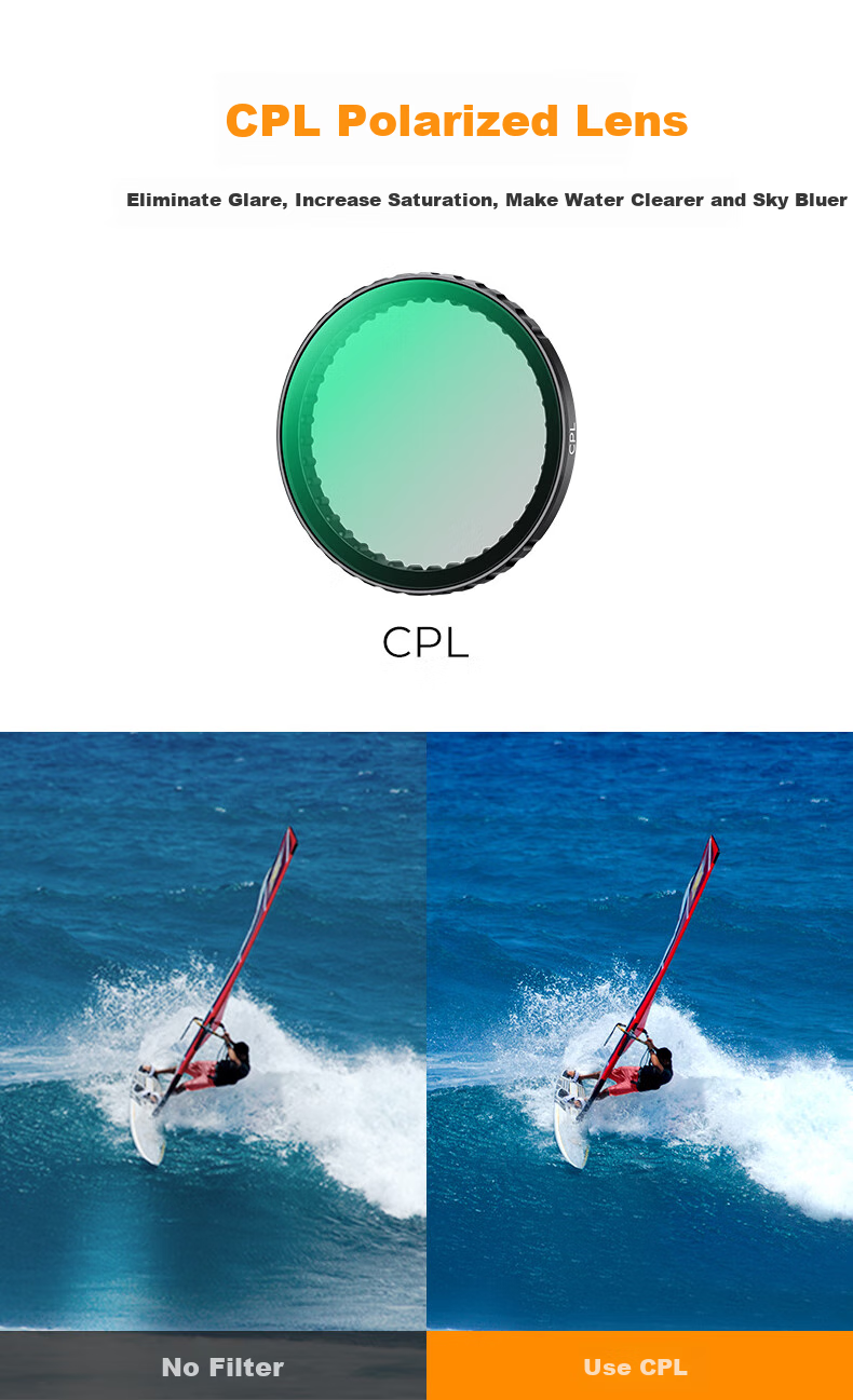 Фильтр K&F CONCEPT CPL для экшн-камер DJI Action 4/5 Pro, поляризационный, ND8&PL, ND16&PL, ND32&PL, ND64&PL, 40мм