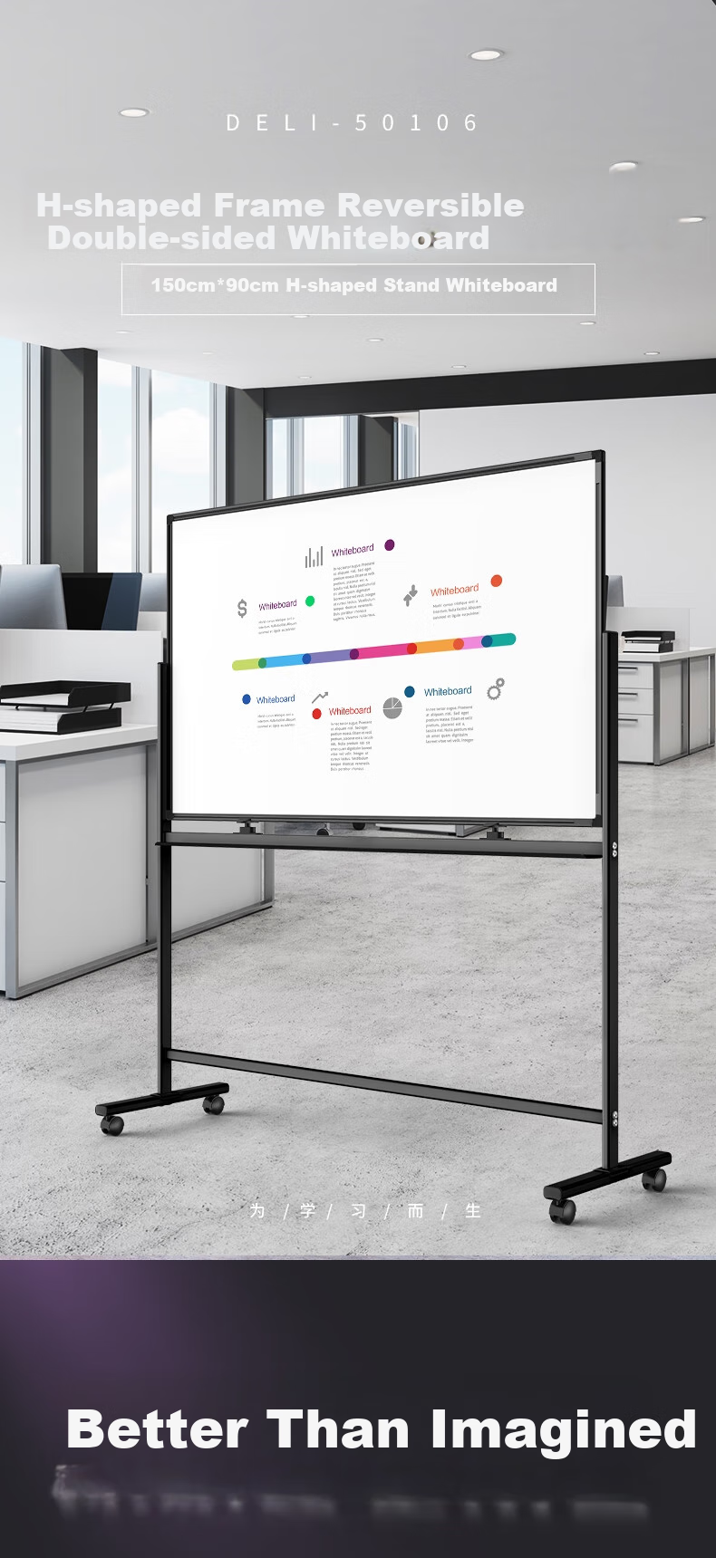Deli Premium Series 5010, двусторонняя магнитная маркерная доска-флипчарт на H-образной подставке, 150x90 см