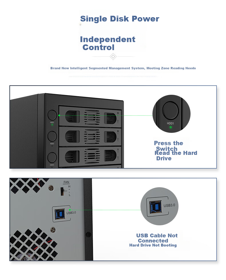 UNITEK Корпус для жестких дисков, 8 отсеков, для 2.5/3.5-дюймовых SSD и HDD, внешний накопитель для компьютеров