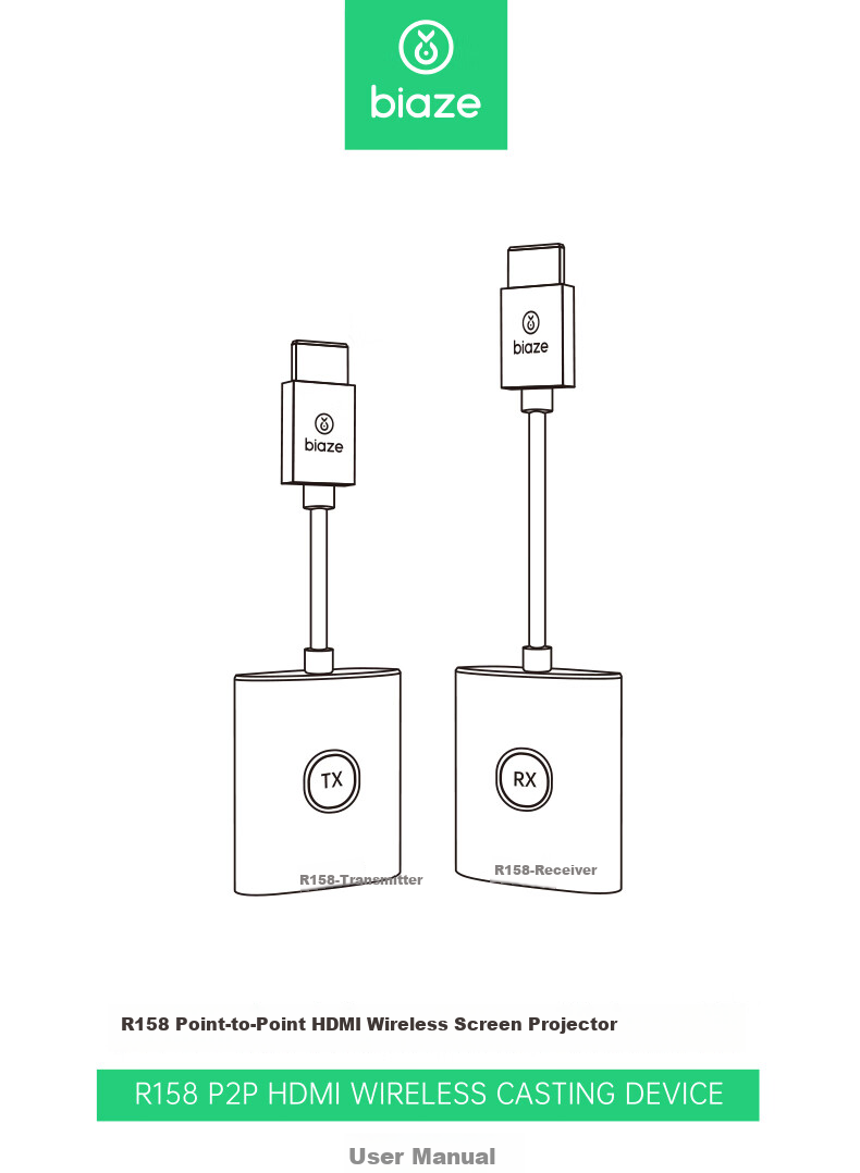 BIAZE HDMI Беспроводное устройство для зеркалирования экрана, 50-метровая дальность передачи, 1080P/60Hz, для конференций, совместимо с ноутбуками, ПК, ТВ-приставками, мониторами, проекторами