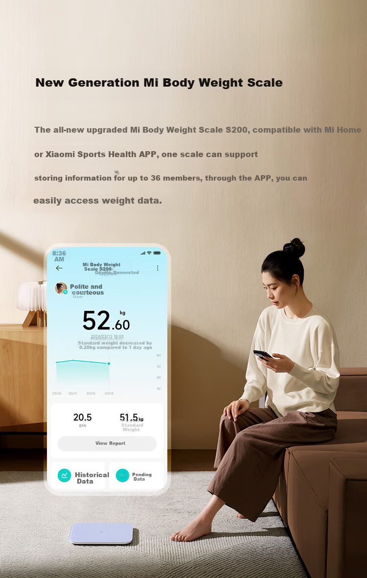 Умные весы Xiaomi Mijia S200, синие, для дома, с высокоточным измерением данных через приложение