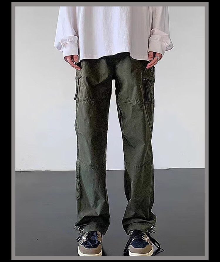 Мужские брюки Homlean American Retro Cargo, трендовые прямые широкие повседневные брюки, осень, черные, размер 2XL