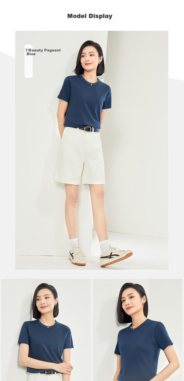 Женская футболка Giordano с коротким рукавом, 100% хлопок, дышащая, с круглым вырезом, размер XL, цвет "67 Выборочный красивый синий"