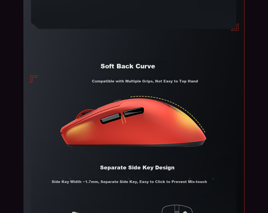 Игровая беспроводная мышь ThundeRobot ML6PRO 8K Gaming Edition, эргономичная, красная, для правой руки, 57г, 20000+ DPI