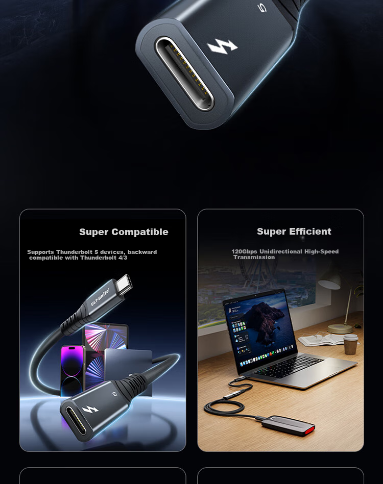 Кабель-удлинитель ULT-unite Thunderbolt 5, мама-папа, 16K HD, 120 Гбит/с, 240 Вт, 0.8 м