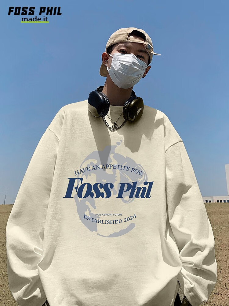 Футболка с длинным рукавом Foss Phil из чистого хлопка для мужчин, трендовая повседневная футболка оверсайз на осень, унисекс, с круглым вырезом, FPCT3, черная, XL