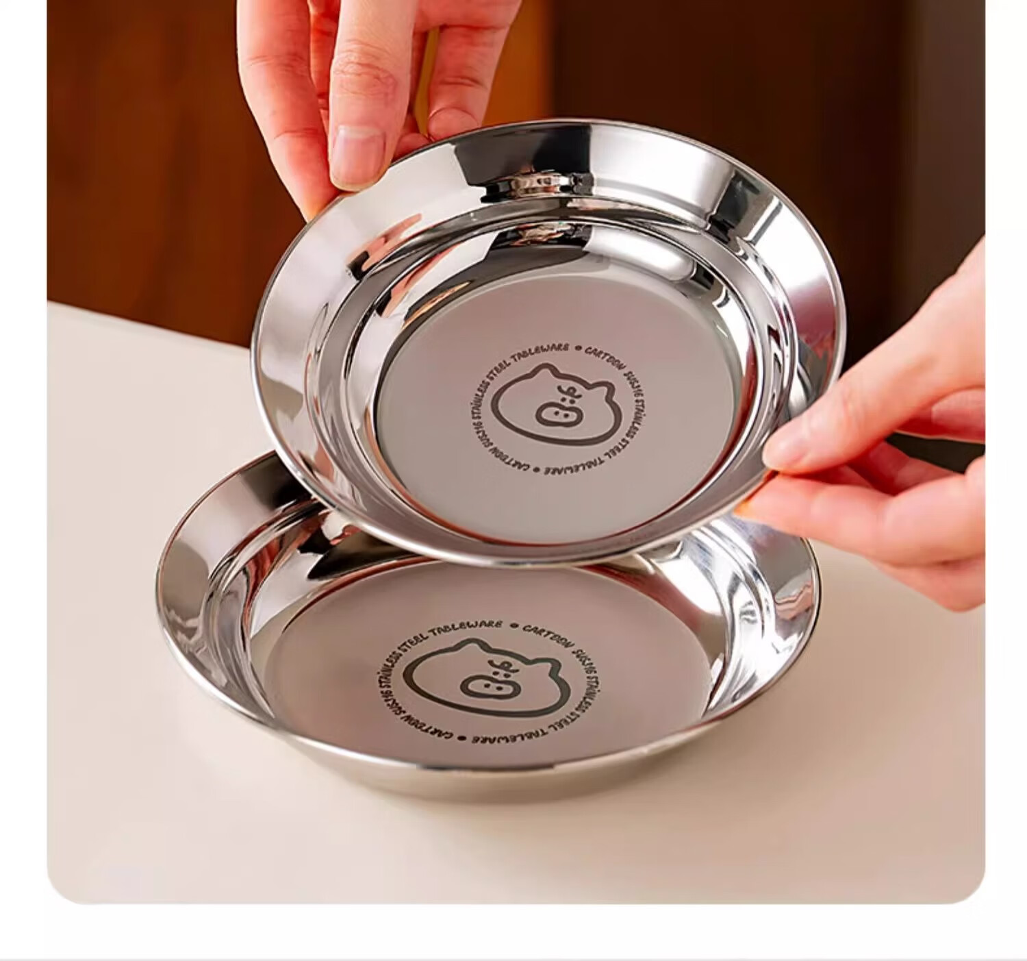 Тарелка Onlycook 316 из нержавеющей стали, детская, круглая, с рисунком "Маленький кролик", 16 см