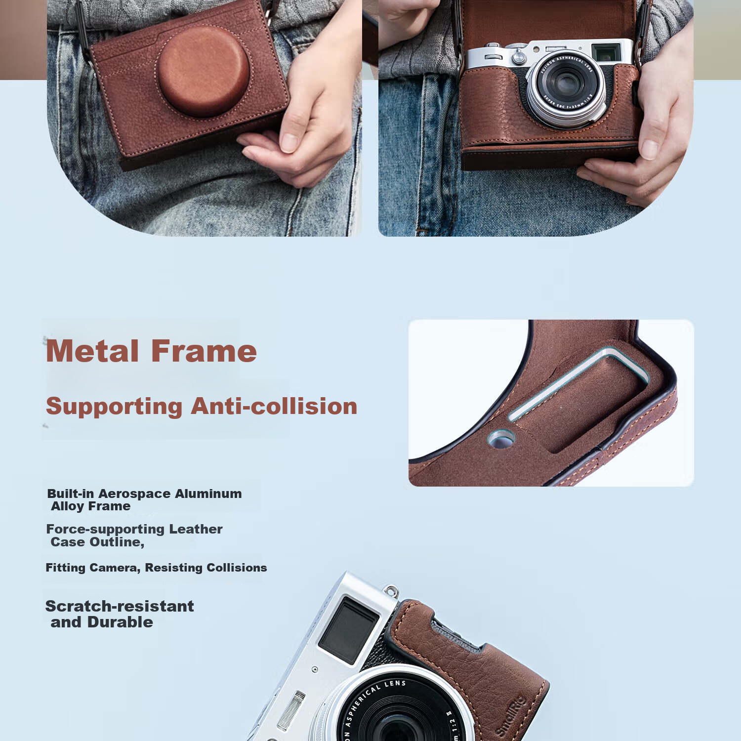 Кожаный чехол-футляр для камеры Fujifilm X-M5 SmallRig 4880, полузакрытый, с ремешком на запястье, коричневый