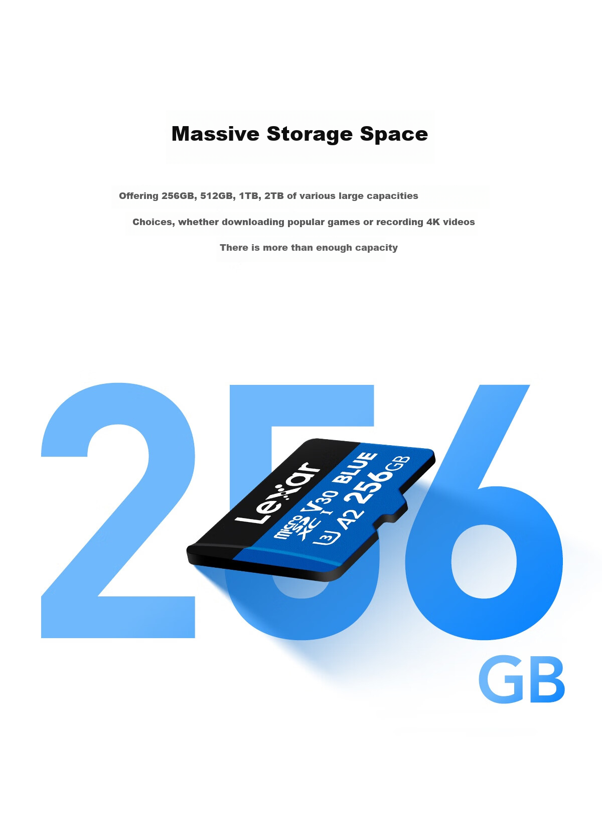 Карта памяти Lexar 256GB TF (MicroSD) V30 A2, скорость чтения 160 МБ/с, для игровой консоли, планшета, видеорегистратора, поддержка 4K Ultra HD (синий)