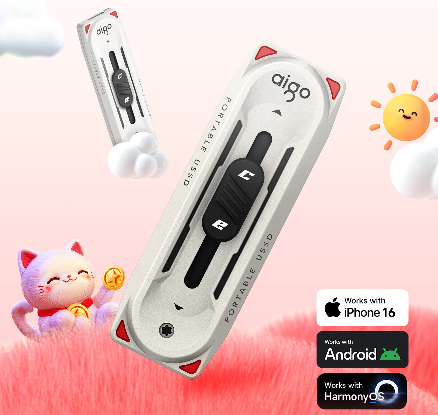 Aigo 256GB USB 3.2 Type-C OTG флеш-накопитель, 520 МБ/с, M0, двойной интерфейс для телефона и компьютера, большой объем, милый дизайн с мультяшным котиком