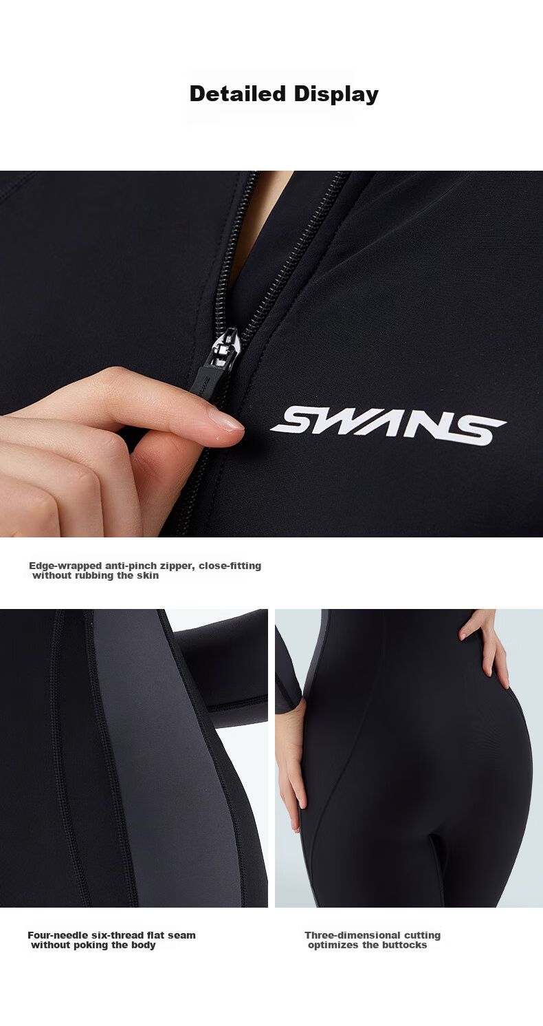 Женский купальник Suanshi SWANS, цельный, слитный, с длинным рукавом, защита от солнца, черный с серым, размер L
