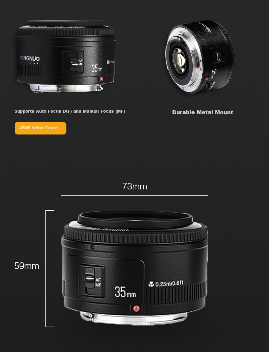 Объектив YONGNUO YN35mm F2 для Canon EF, полнокадровый, широкоугольный, с фиксированным фокусным расстоянием F2.0