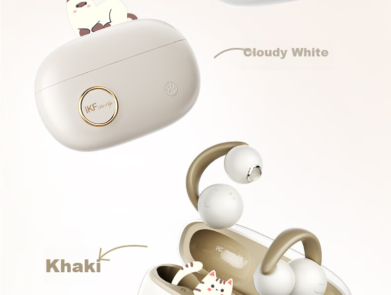 Беспроводные наушники IKF Pet Clip True Wireless Bluetooth, с костной проводимостью, Hi-Fi звук, долгая батарея, для спорта и студентов, совместимы с Xiaomi и Huawei, цвет "Облачный камень" (белый)
