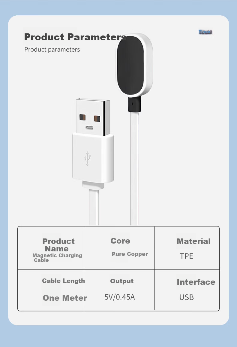 Зарядный кабель LANGLING для умных часов, USB, TPE, 1 м
