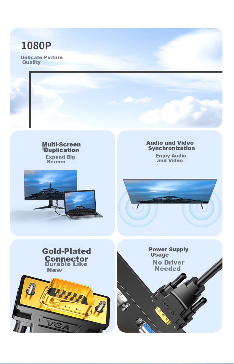 Конвертер DOREWIN VGA в HDMI с аудио и питанием, HD видеоадаптер для ноутбуков, настольных компьютеров, телевизоров, мониторов, проекторов