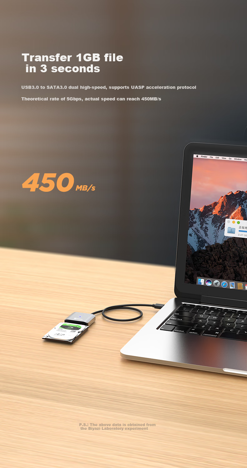 Кабель-адаптер BIAZE USB 3.0 на SATA с блоком питания 12V/2A, для подключения HDD/SSD 2.5/3.5 дюйма
